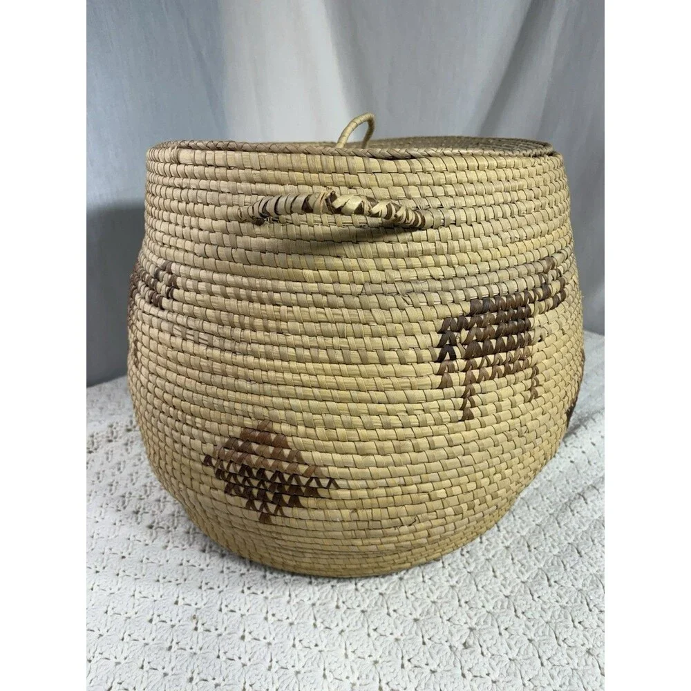Large Native American Tohono O’odham Papago Style Basket With Lid 15” X 18”